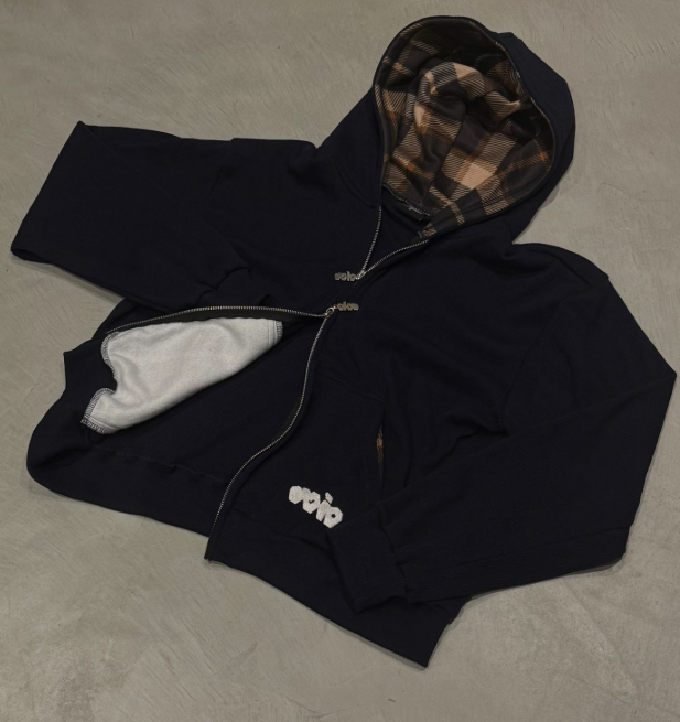 NAVY PLAID WAFFLE DOUBLE ZIP
