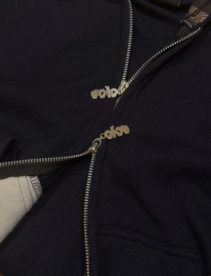NAVY PLAID WAFFLE DOUBLE ZIP